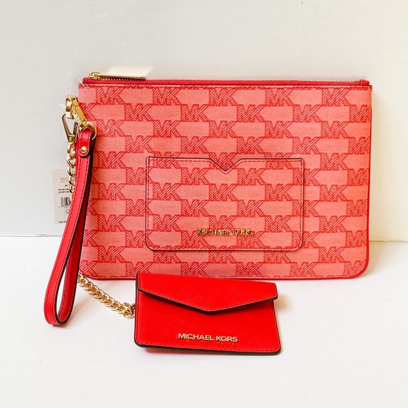 Michael Kors Jet Set Item Large 2 in 1 Card Case Wristlet Wallet MK Dark Sangria - Picture 11 of 15